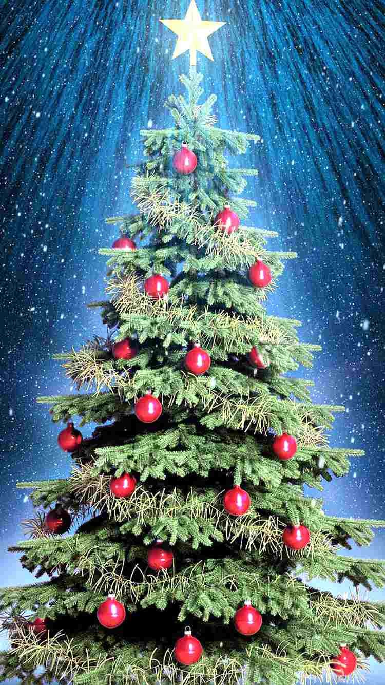 750x1334 Painted 2015 Christmas Tree With Star Iphone 6 Wallpaper - Xmas Tree Painting