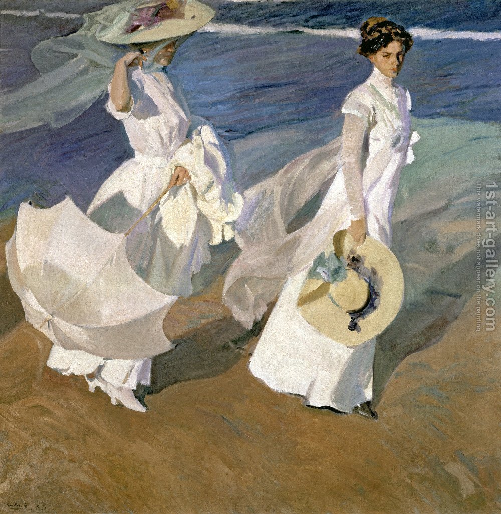 1000x1026 Strolling Along The Seashore, 1909 Joaquin Sorolla Y Bastida - Y Painting