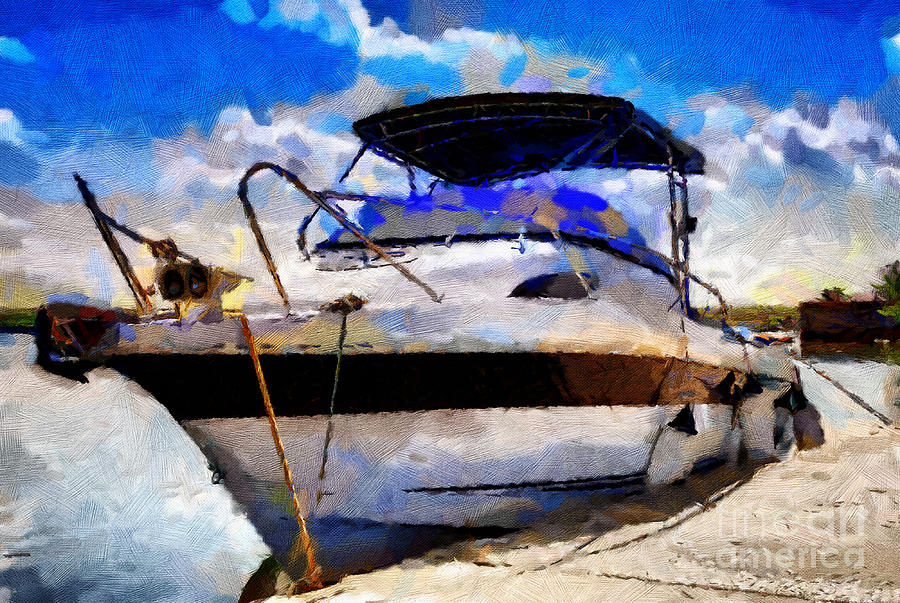 900x603 Parked Motor Boat Painting Painting By Magomed Magomedagaev - Yacht Painting
