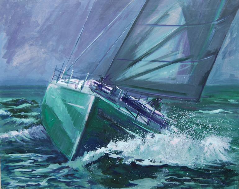 770x609 Saatchi Art Green Yacht Painting By Ingrid Kleins Daniels - Yacht Painting