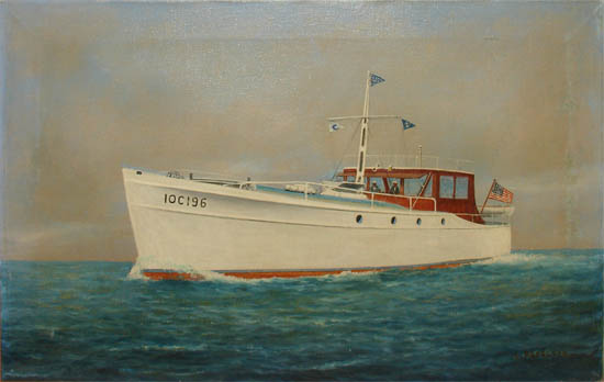 550x348 Yachting Art, Motorized Art Deco Yacht, Luigi Papaluca, Vintage - Yacht Painting