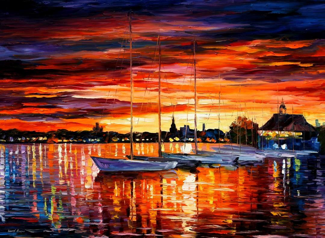1080x792 Helsinki Sailboats At Yacht Club Palette Knife Oil Painting - Yacht Painting