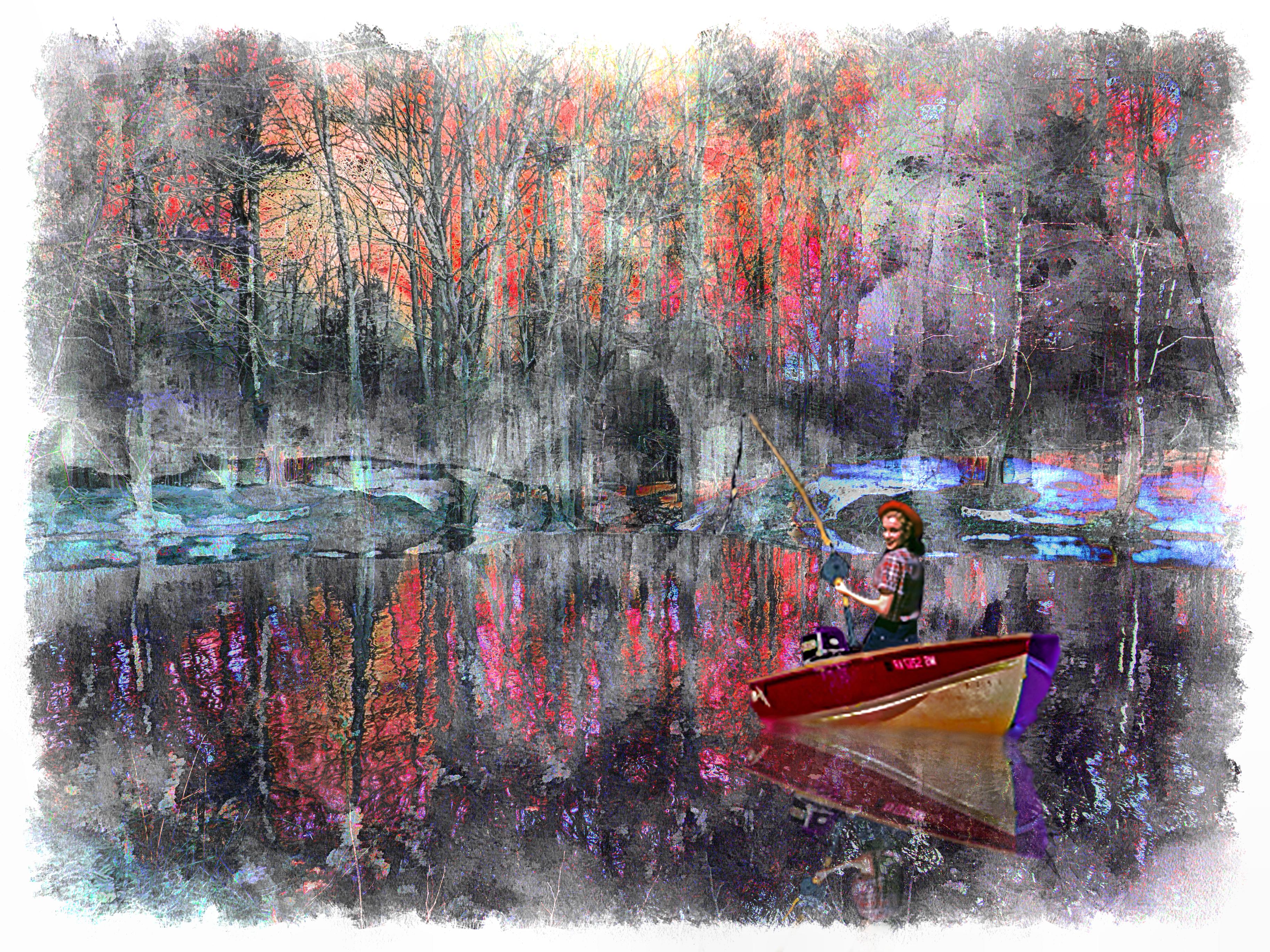 3649x2737 Wallpaper Landscape, Painting, People, Photoshop, Boat, Water - Yahoo Painting