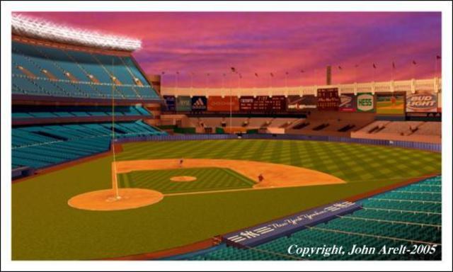 640x384 John Arelt Artwork Yankee Stadium Evening Catch Original - Yankee Stadium Painting