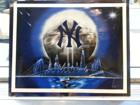 570x428 New York Yankees Spray Paint Art Space Painting - Yankees Painting