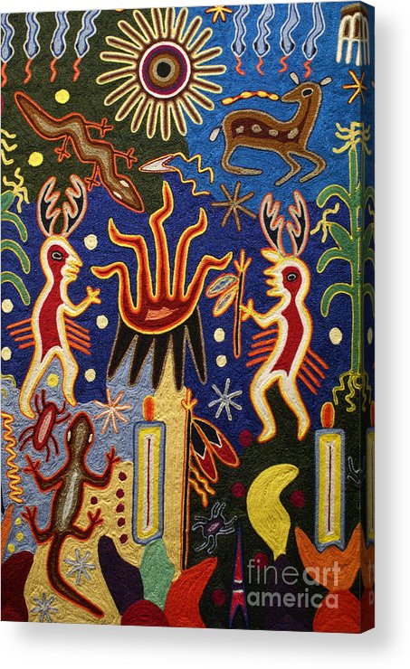 453x740 Huichol Yarn Painting Mexico Acrylic Print By John Mitchell - Yarn Painting