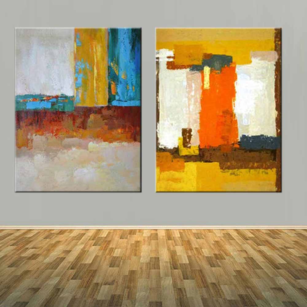 1000x1000 Modern Abstract Art Handmade Double Panels Color Canvas Oil - Yellow Abstract Painting