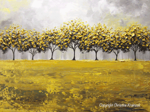 480x360 Print Art Abstract Painting Yellow Grey Trees Wall Decor - Yellow Abstract Painting
