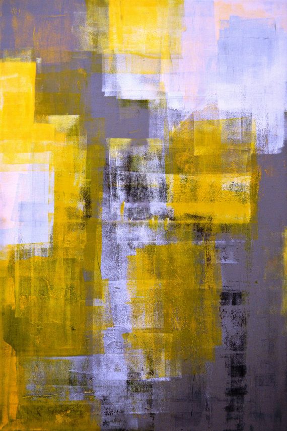 570x856 Large Acrylic Abstract Art Painting Yellow, Black, White And Grey - Yellow And Black Painting