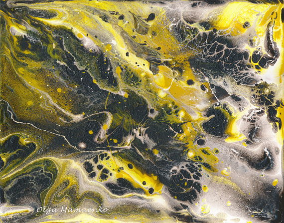570x447 Original Acrylic Painting Poured Painting Abstract Acrylic - Yellow And Black Painting