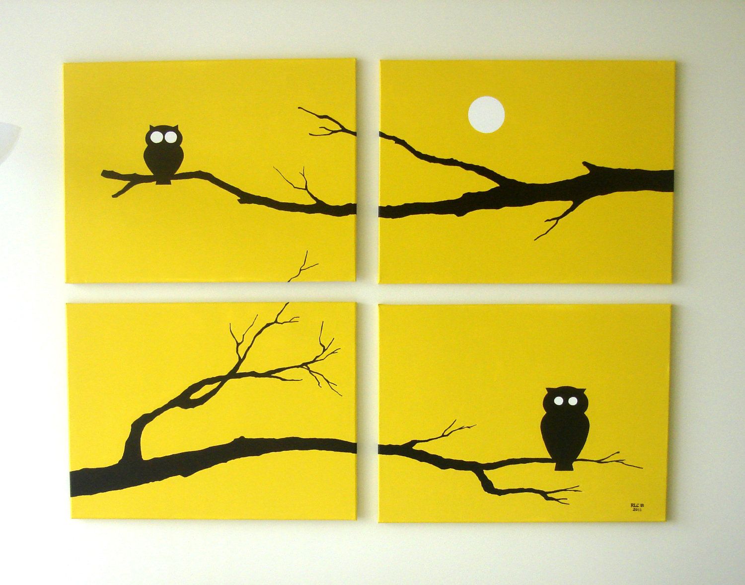 1500x1177 Owl Paintings, Yellow Black White, 18 X 24 (Set Of 4), Modern Wall - Yellow And Black Painting