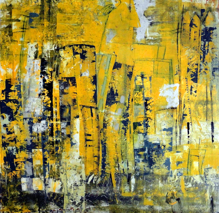 900x873 Urban Yellow Painting By Katie Black - Yellow And Black Painting