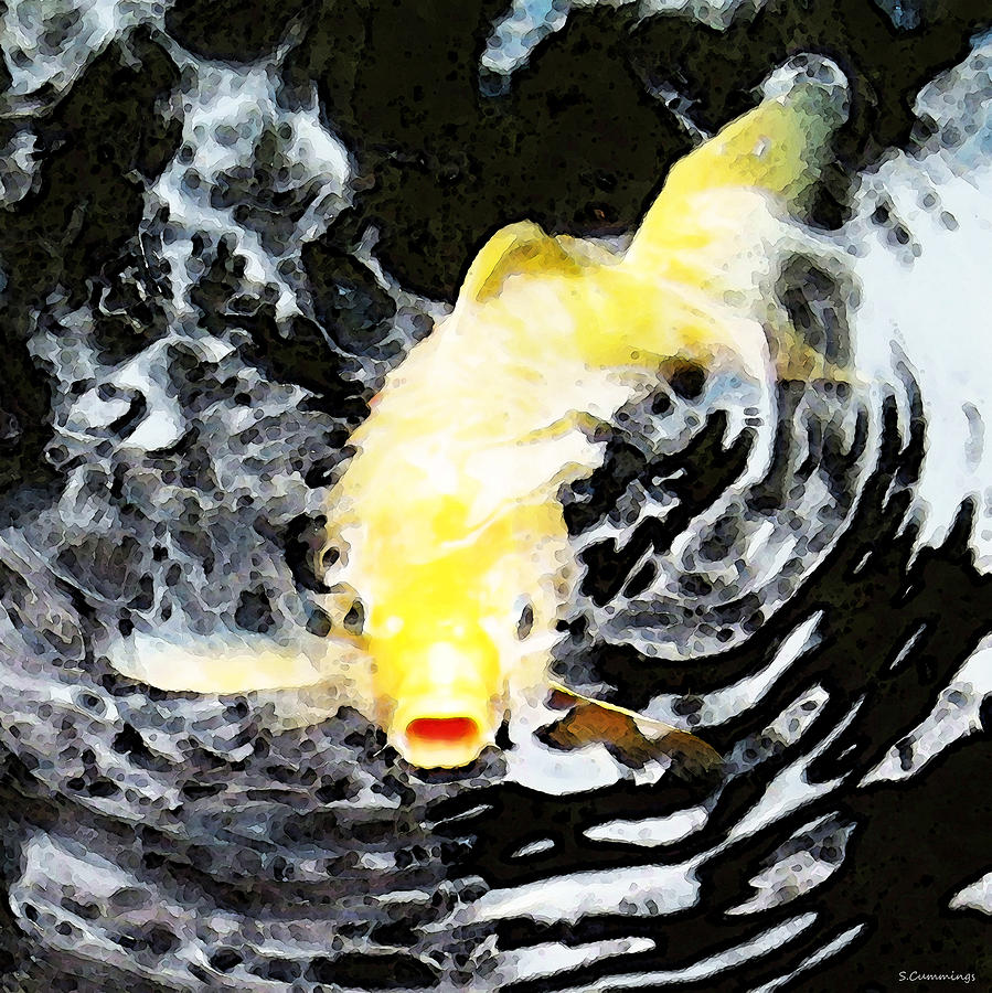 899x900 Yellow Koi - Yellow And Black Painting