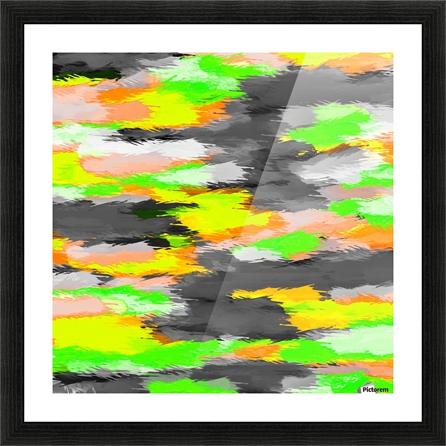 900x900 Psychedelic Camouflage Splash Painting Abstract In Orange Green - Yellow And Black Painting