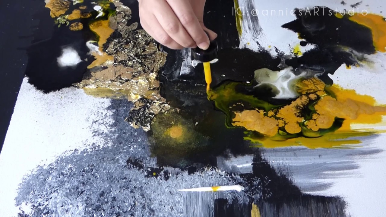 1280x720 Black And Yellow Abstract Acrylic Ink Painting - Yellow And Black Painting