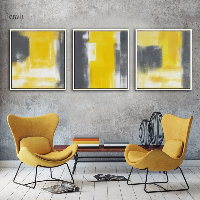 640x640 Modern Wall Abstract Paint Yellow Gray And White Canvas Painting - Yellow And Gray Painting