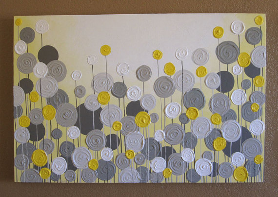 570x404 Mustard Yellow And Grey Wall Art, Textured Painting, Abstract - Yellow And Gray Painting