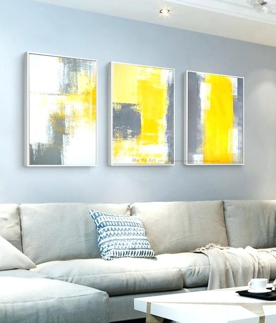 548x640 3 Piece Canvas Painting Abstract Oil Handmade Bright Yellow Grey - Yellow And Gray Painting