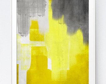 340x270 Yellow Abstract Art Etsy - Yellow And Gray Painting