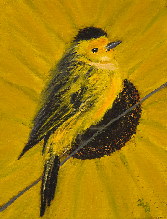 533x700 Little Gold Bird Painting By Julie Kreutzer - Yellow Bird Painting