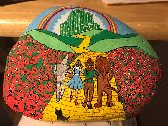 570x427 Wizard Of Oz Hand Painted Rock Emerald City, Yellow Brick Road - Yellow Brick Road Painting