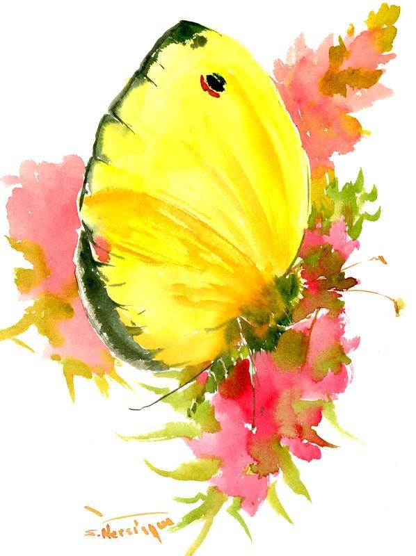 598x800 Yellow Butterfly 12 X 9 In, Original Watercolor Painting, By - Yellow Butterfly Painting