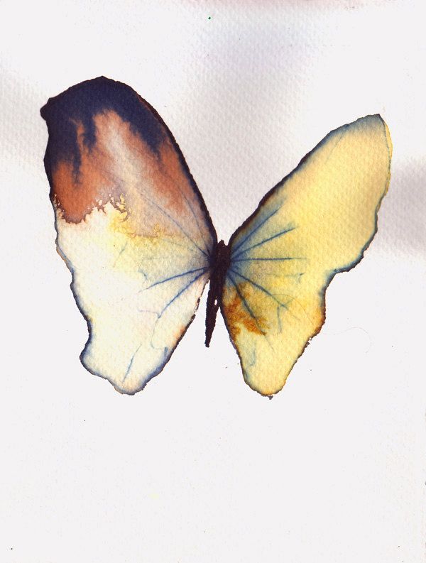 600x793 Pale Yellow Butterfly With Rust Brown Wing. Original Watercolour - Yellow Butterfly Painting