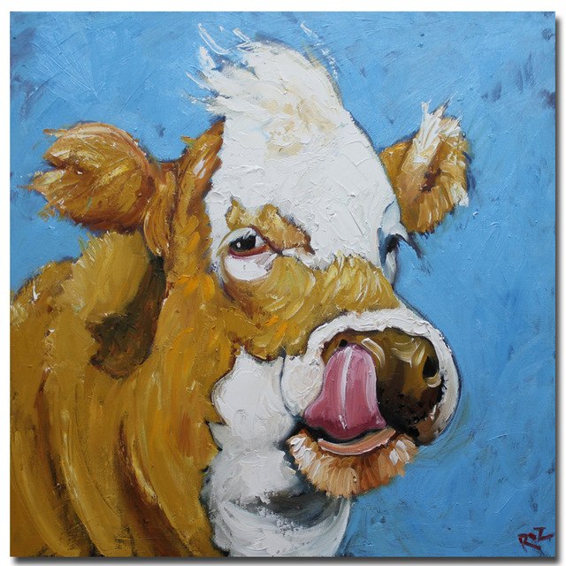 640x640 Modern Abstract Animal Printed Painting Yellow Cow Oil Paintings - Yellow Cow Painting