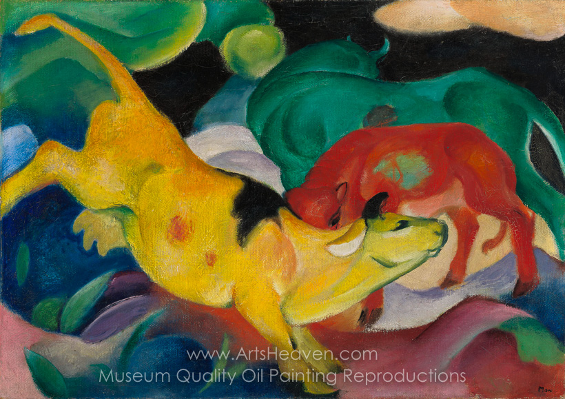 820x579 Reproduction Painting Franz Marc The Yellow Cow, Hand Painted - Yellow Cow Painting