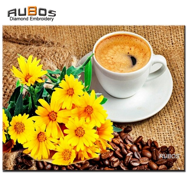 640x640 Rubos Yellow Daisy Flower Coffee Diy 5d Diamond Embroidery Diamond - Yellow Daisy Painting