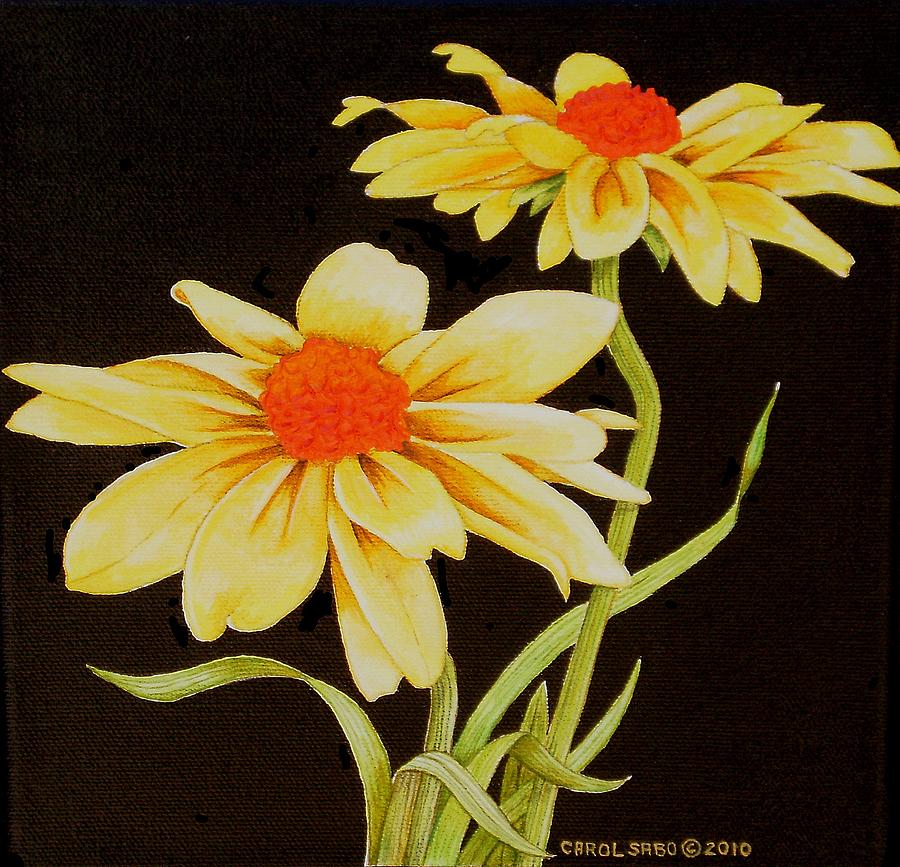 900x867 Yellow Daisies Painting By Carol Sabo - Yellow Daisy Painting