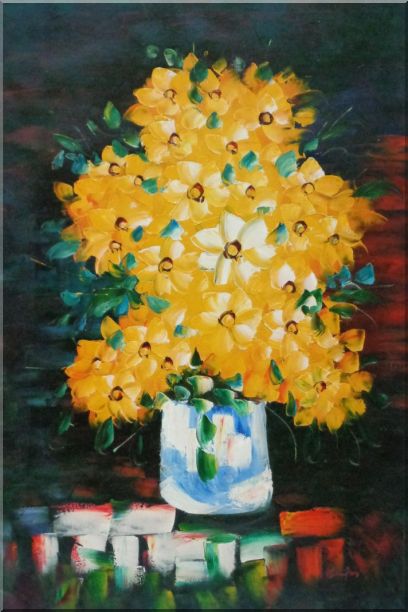 408x612 Framed Yellow Daisy Flowers In In Vase Oil Painting Still Life - Yellow Daisy Painting