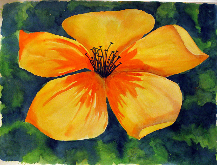 900x685 Mysterious Yellow Flower Painting By Debi Singer - Yellow Flower Painting