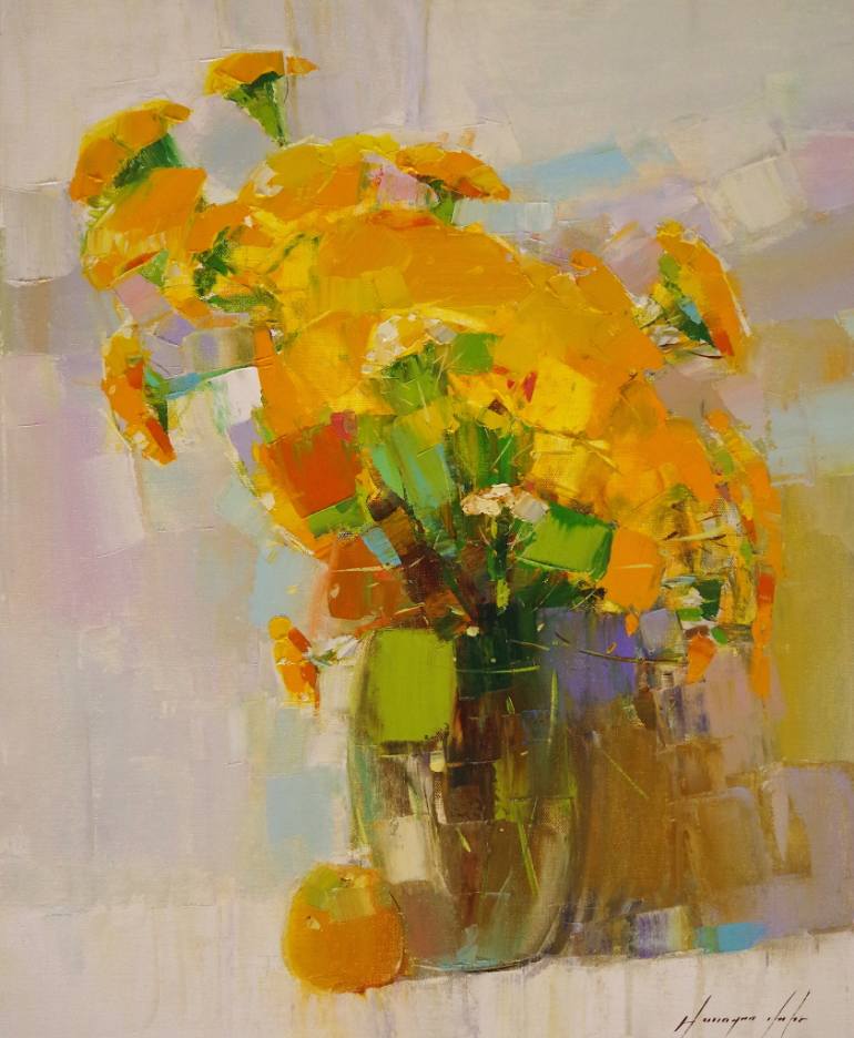 770x936 Saatchi Art Yellow Flowers, Contemporary Art By Palette Knife - Yellow Flower Painting