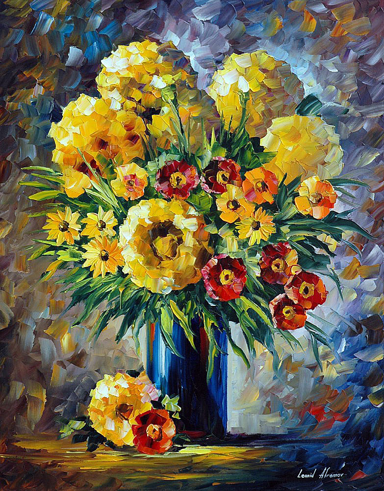 783x1000 Yellow Flowers Palette Knife Oil Painting On Canvas By Leonid - Yellow Flower Painting