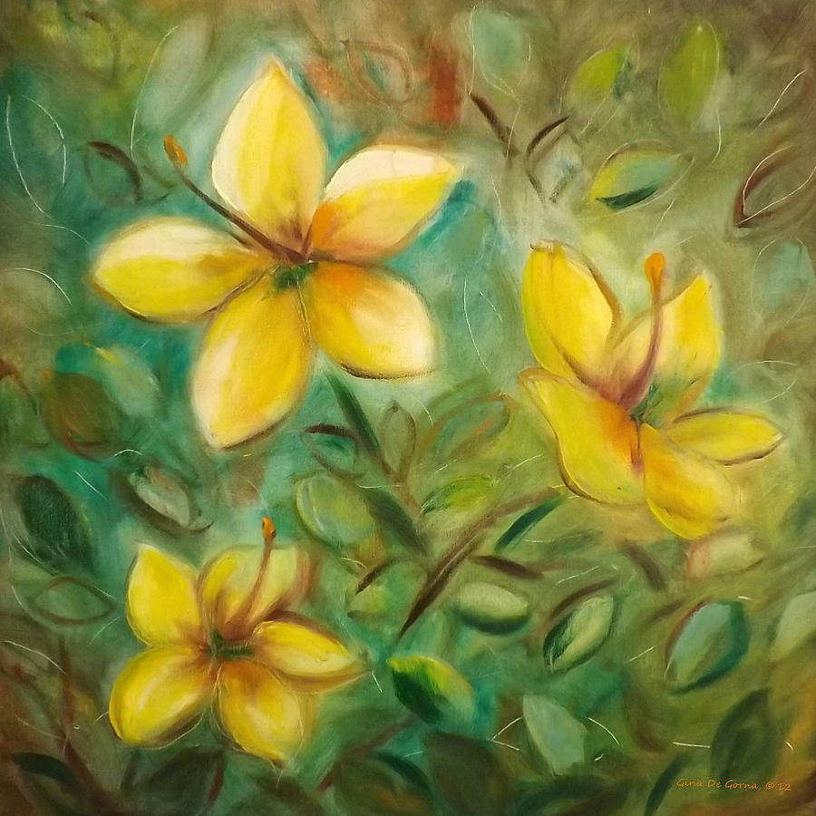 900x900 Yellow Flowers Painting By Gina De Gorna - Yellow Flower Painting