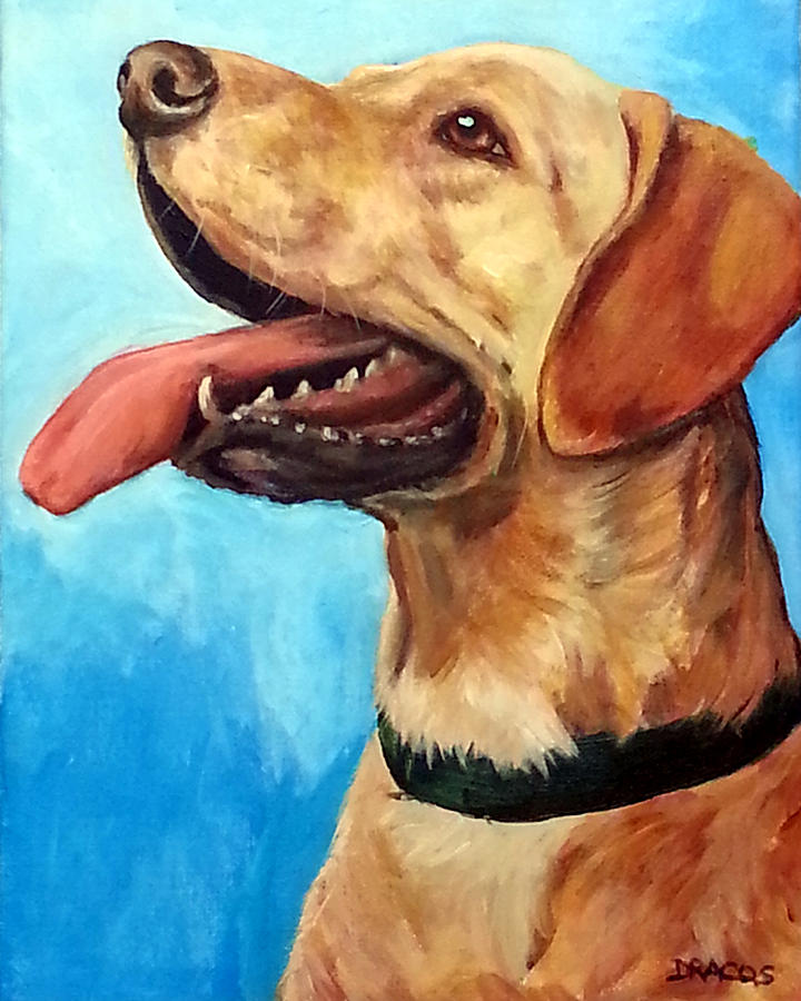 720x900 Yellow Lab Profile On Blue Painting By Dottie Dracos - Yellow Lab Painting