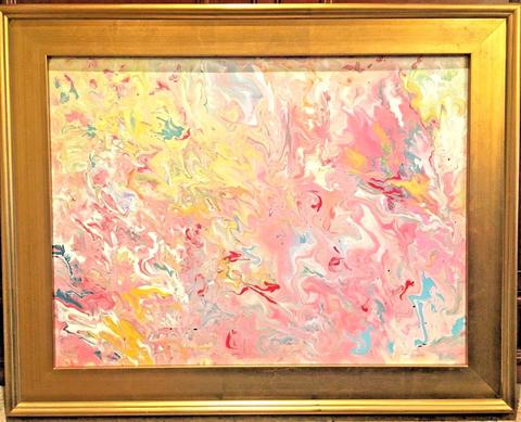 480x389 Kadlic Abstract Marble Pinks Yellow Original Acrylic Painting Gold - Yellow Painting