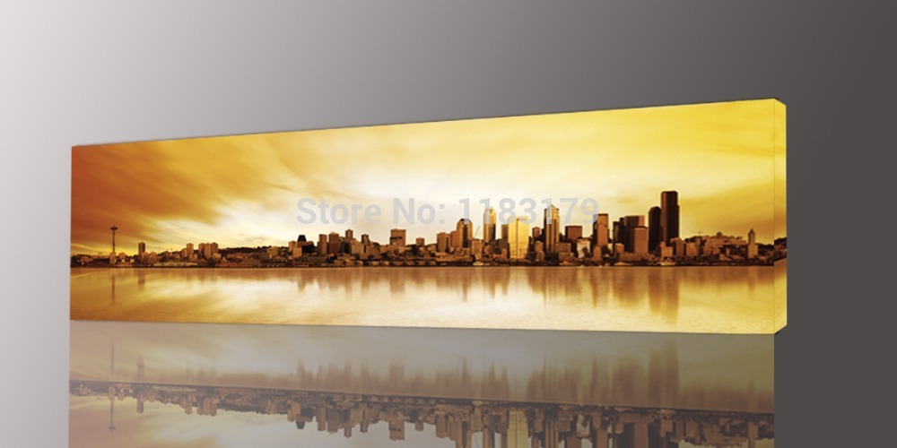 1000x500 Long Yellow City Painting Canvas Wall Art Picture Print For Living - Yellow Painting On Canvas
