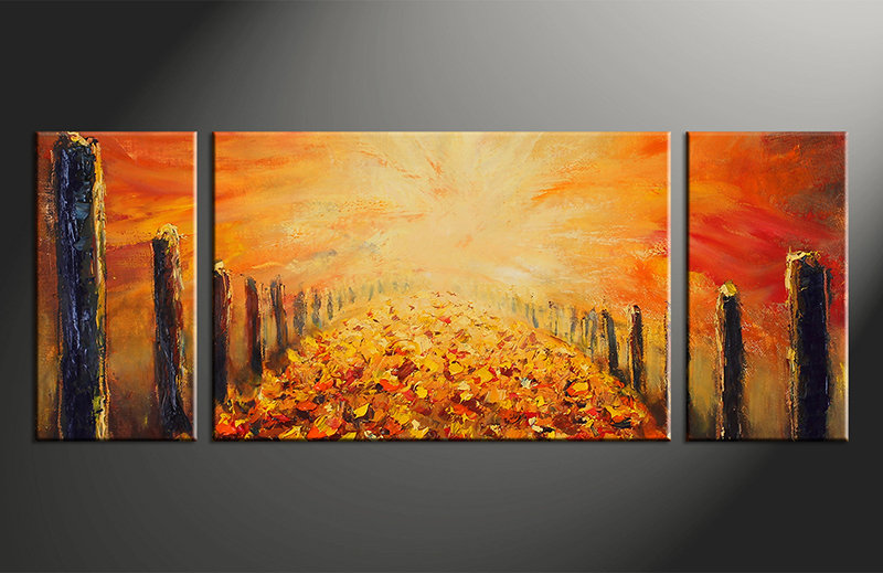 800x519 Triptych Modern Orange Oil Paintings Canvas Wall Decor - Yellow Painting On Canvas