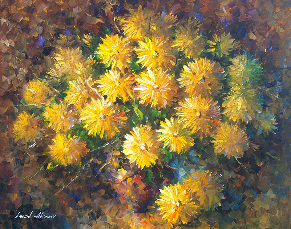 945x745 Yellow Flowers Palette Knife Oil Painting On Canvas By Leonid - Yellow Painting On Canvas