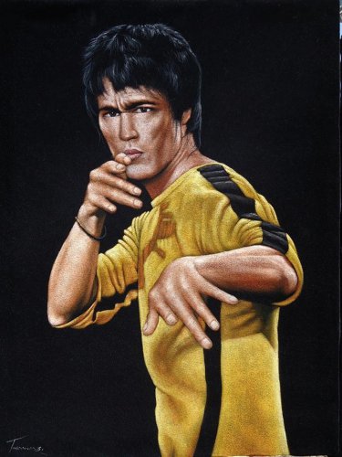 375x500 Bruce Lee Game Of Death Yellow Suit Black Velvet Oil Painting - Yellow Painting Suit