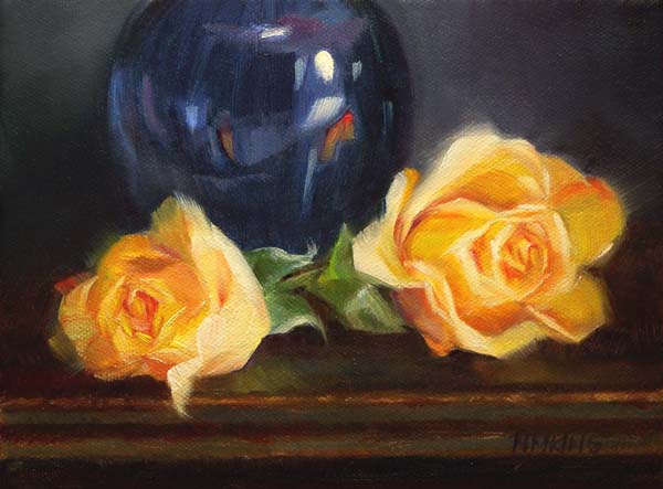 600x443 Small Oil Paintings Yellow Roses - Yellow Rose Oil Painting