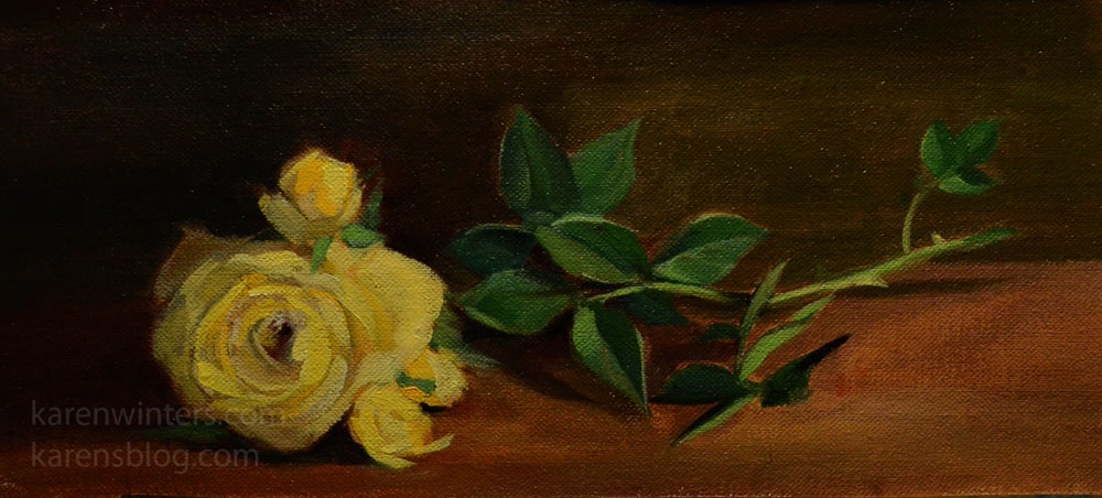 1000x452 Yellow Rose Oil Painting Floribunda Flower Art By Artist Karen - Yellow Rose Oil Painting