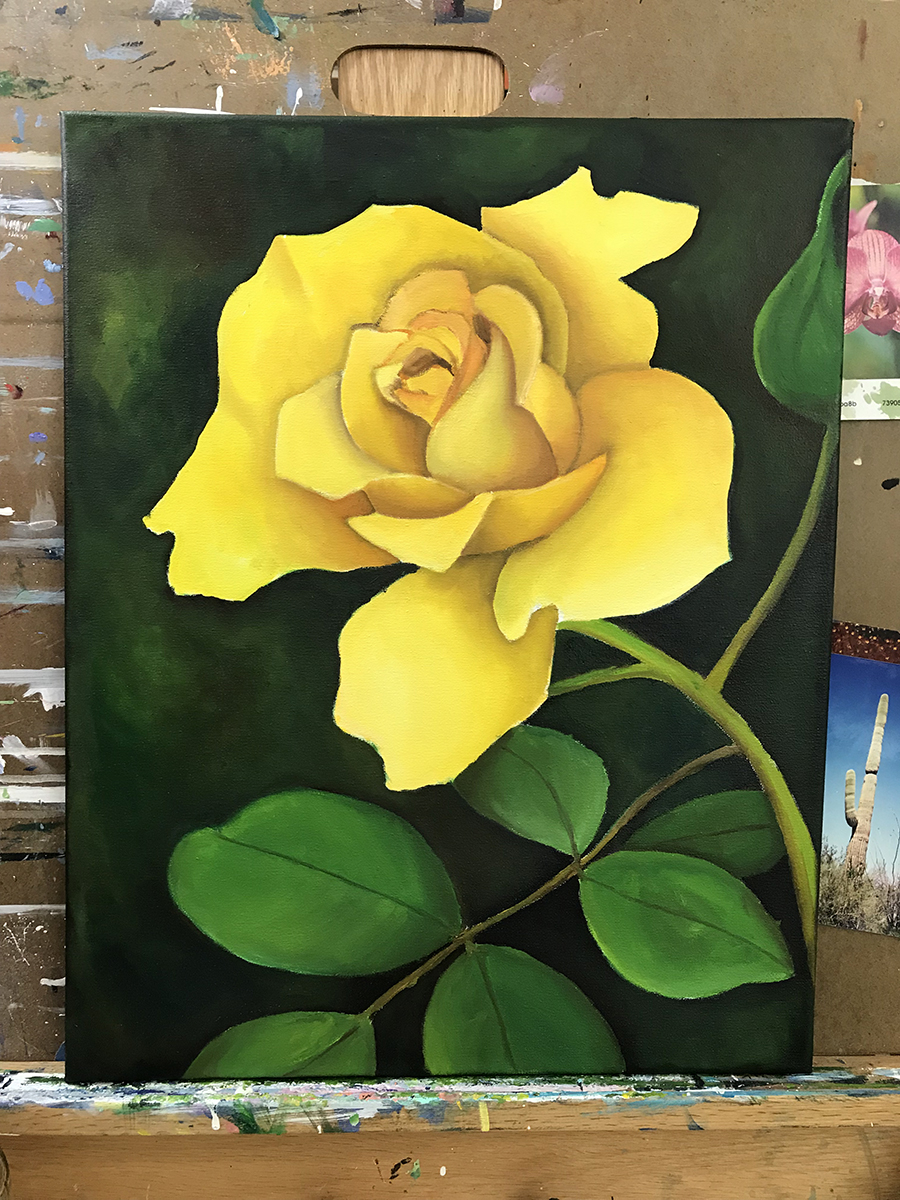 900x1200 Wip - Yellow Rose Painting