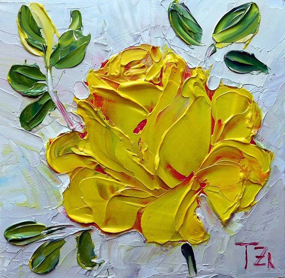 570x557 Yellow Rose Original Impasto Oil Painting No.04 08 Ready To Ship - Yellow Rose Painting