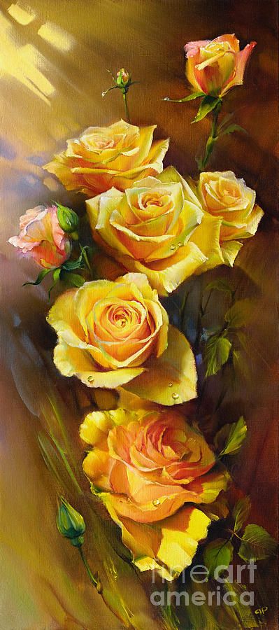 399x900 Yellow Roses Painting - Yellow Rose Painting