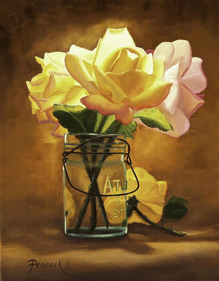 704x900 Yellow Roses Painting By Paula Peacock - Yellow Rose Painting