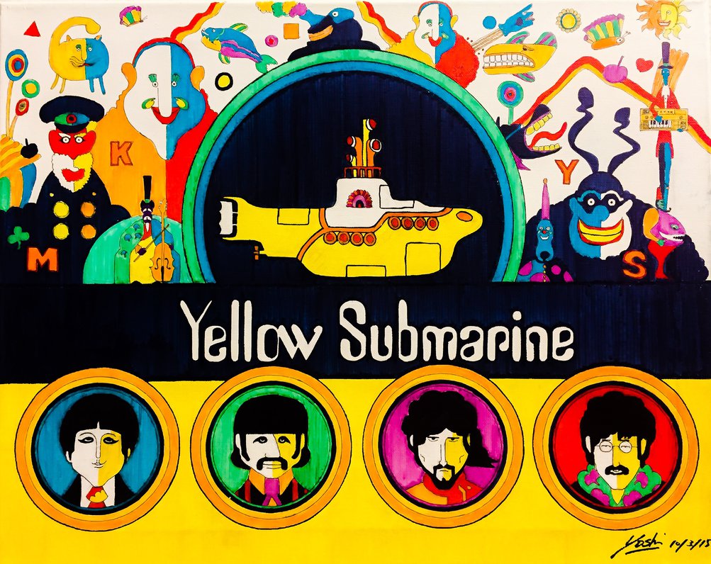 1003x796 Yellow Submarine Oil Pen Painting By Defmart - Yellow Submarine Painting