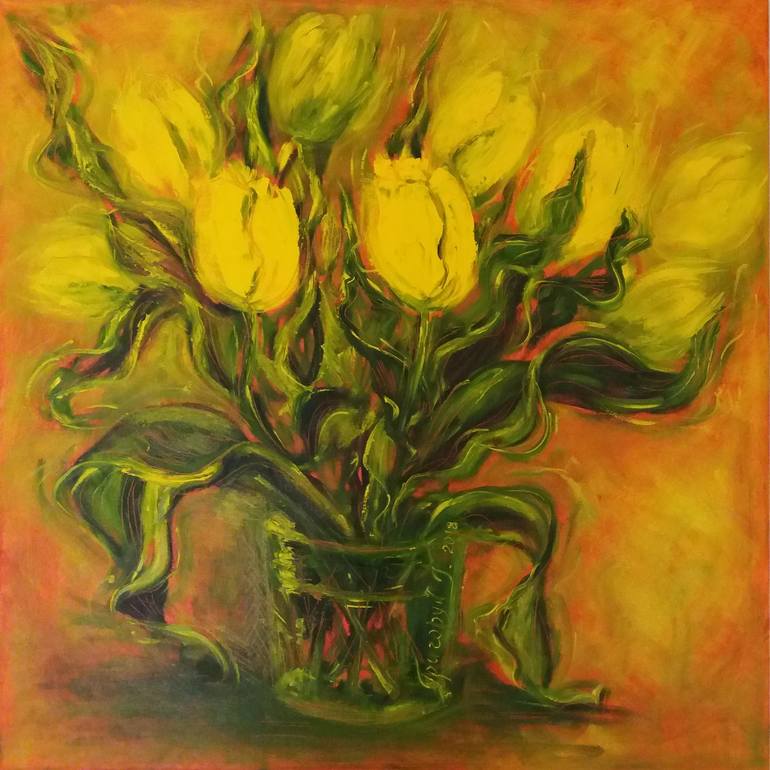 770x770 Saatchi Art Yellow Tulips Painting By Galina Grygoruk - Yellow Tulip Painting